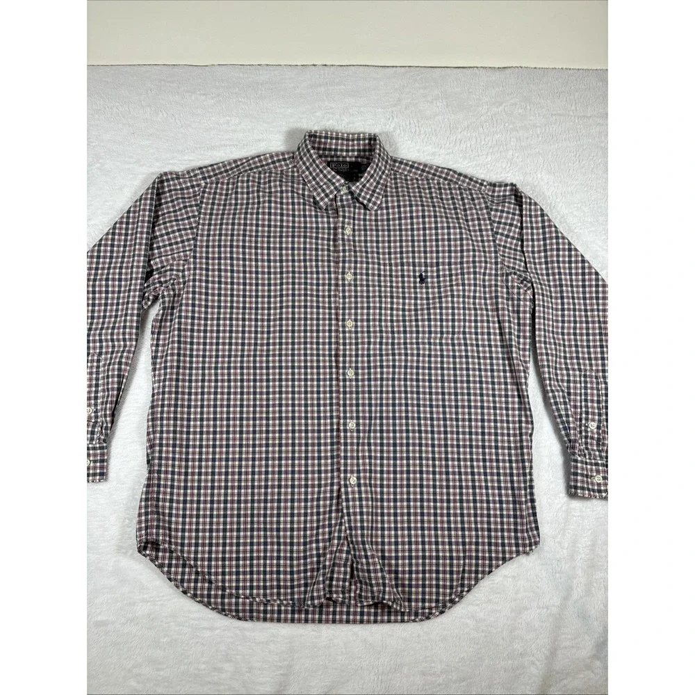 Polo Ralph Lauren Pony Marlowe 100% Cotton‎ Made in USA 90s Vintage Plaid Large